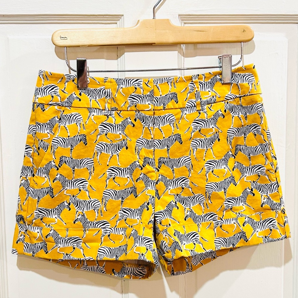 7th Avenue Yellow Zebra Print Chino Shorts Summer Vacation Animal Cotton Size 2
